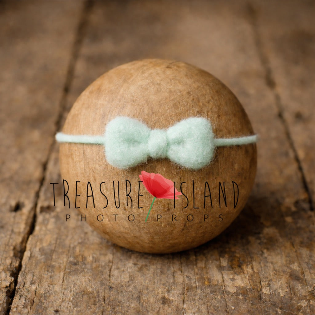 Mint hand-felted wool bow headband for newborn photography