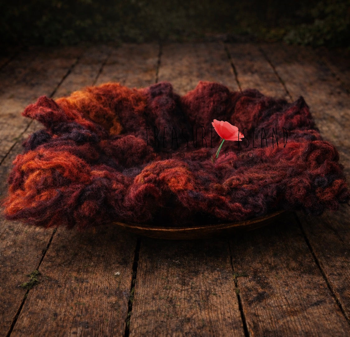 Moody Forest Cloud merino wool layer in copper wine and aubergine tones for newborn photography