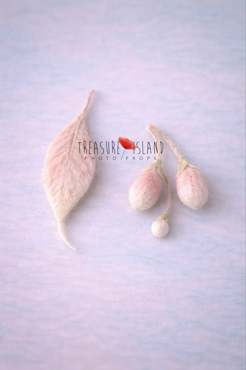 Hand-felted botanical leaf and flower bud accessories from the Moon Whisper newborn set