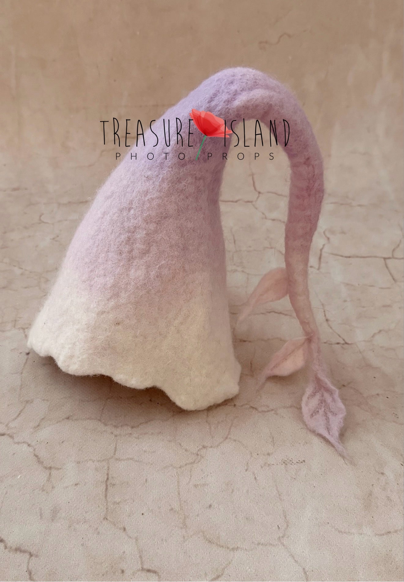 Moon Whisper hand-felted newborn bonnet in blush pink and natural white with botanical leaves