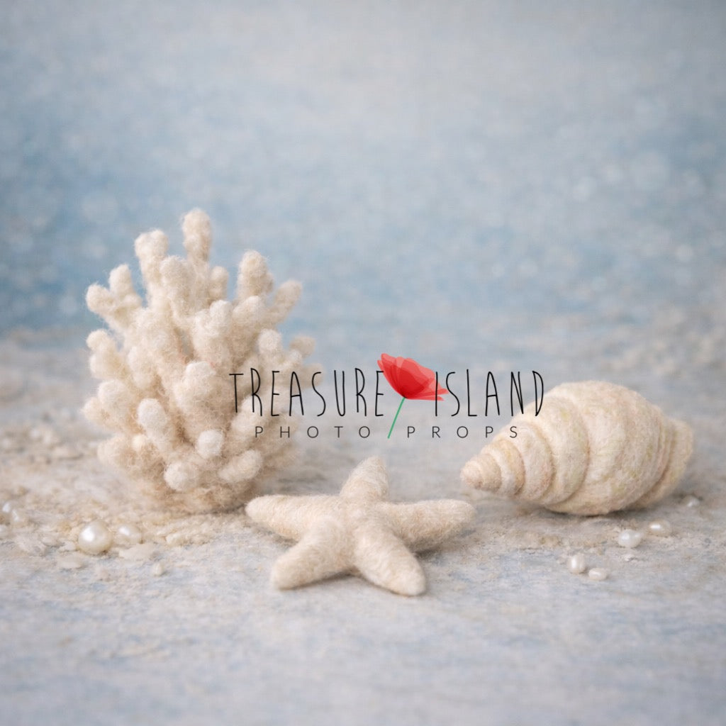 Hand felted coral, starfish and seashell photography props in creamy ivory – Ocean Spirit Ivory Silence