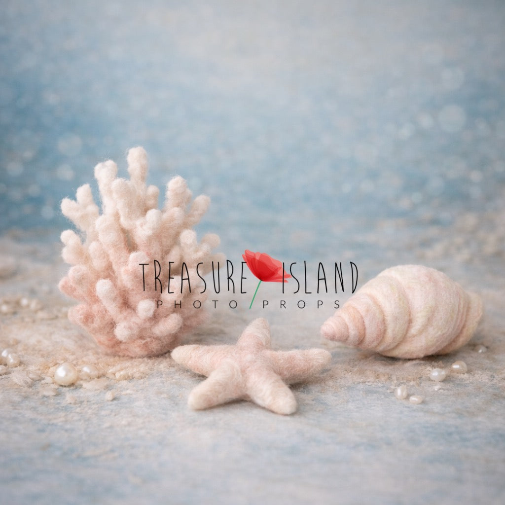 Hand felted coral, starfish and seashell photography props in cream and blush pink – Ocean Spirit Moon Tide Blush