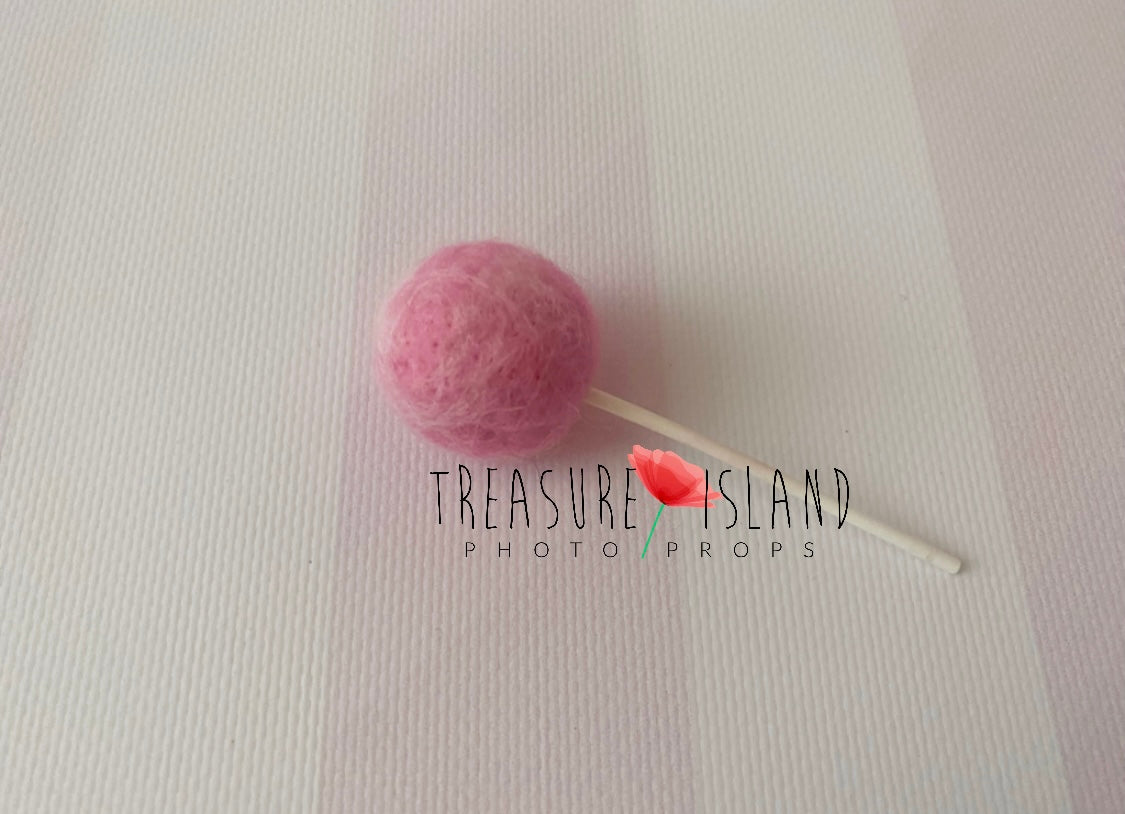 Hand-felted miniature pink round lollipop photography prop