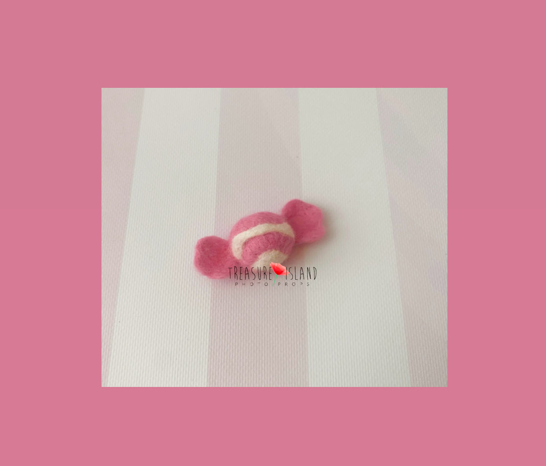 Hand-felted miniature pink wraped candy photography prop
