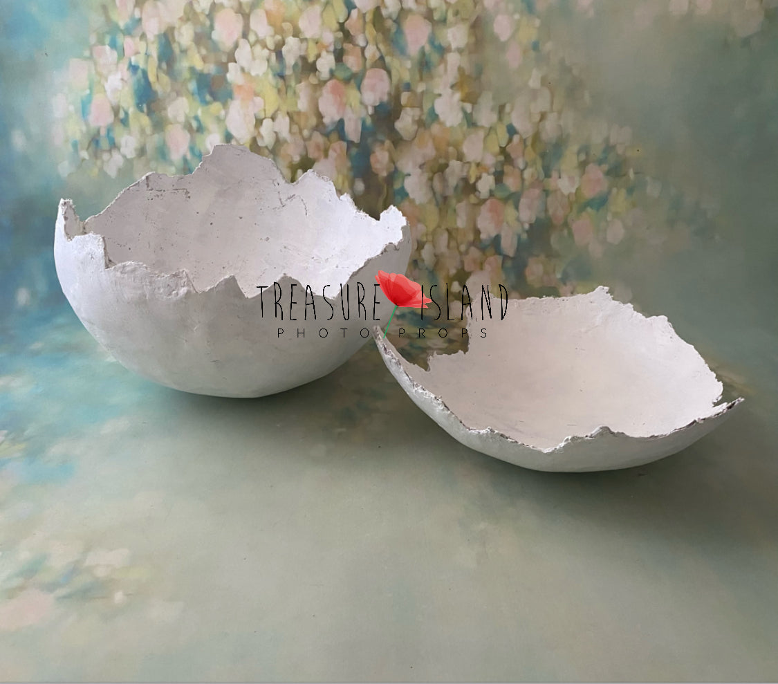 Main plaster eggshell with separate smaller shell piece for creative photography styling