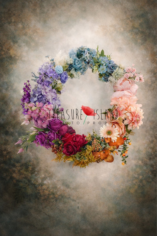 Rainbow floral photography ring handcrafted with multicolored artificial flowers and greenery