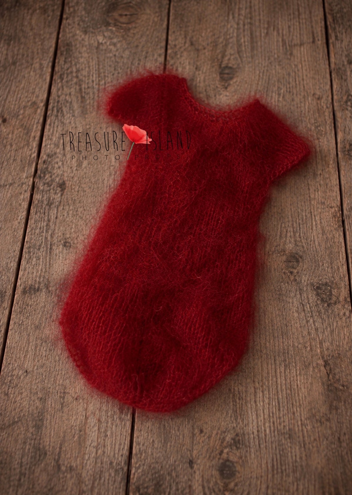 Red fluffy mohair and silk romper handmade for newborn photography