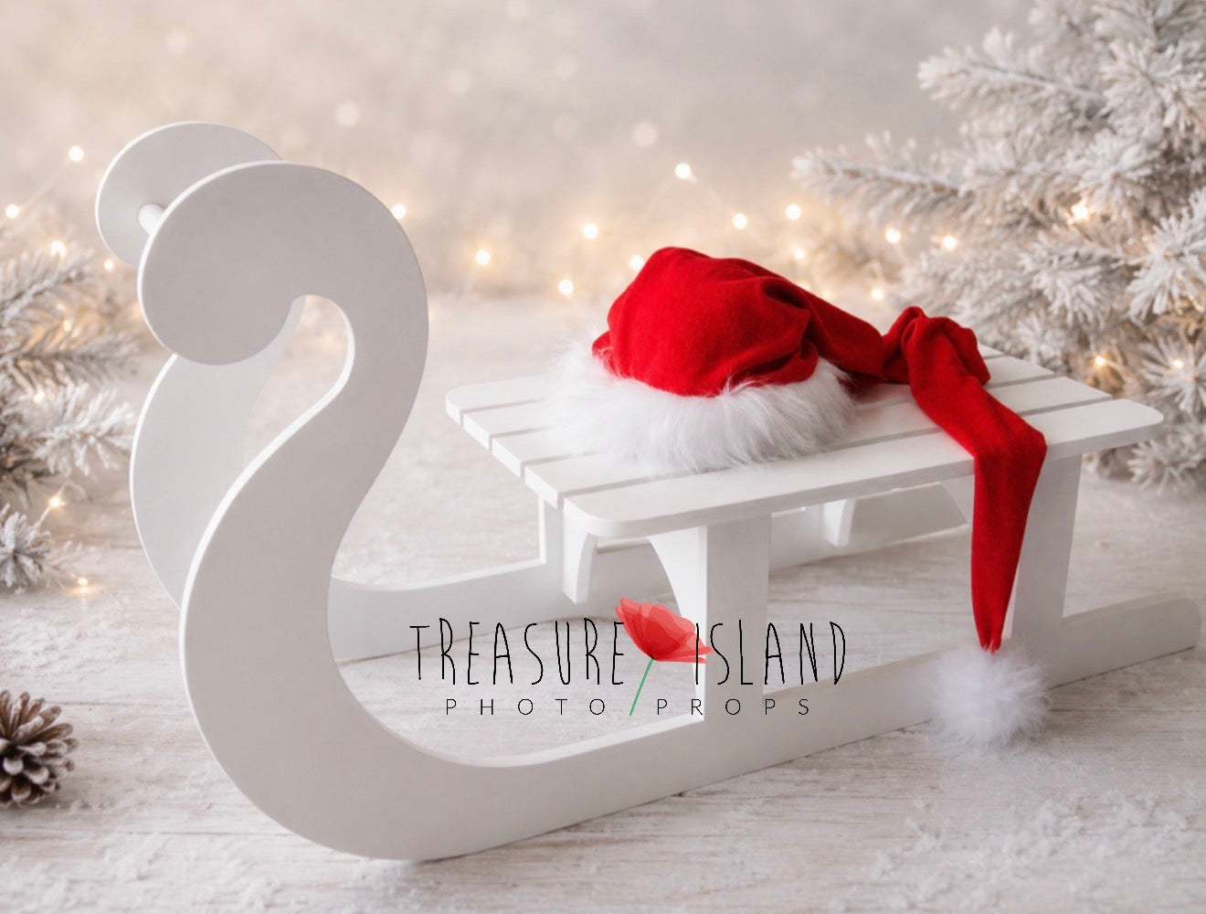 Red long Santa baby hat with white faux fur trim and pom pom for Christmas newborn photography