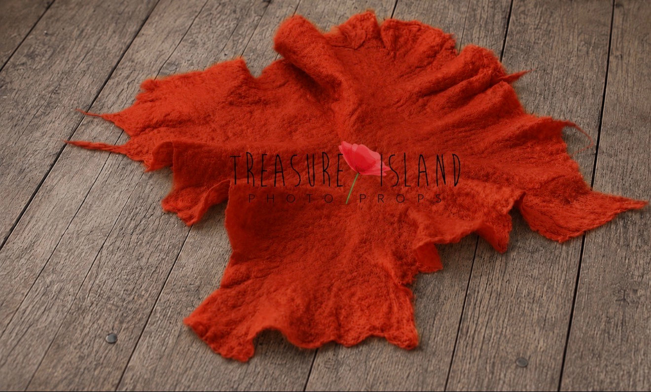 Rust hand-felted irregular wool blanket with natural wool texture for newborn photography