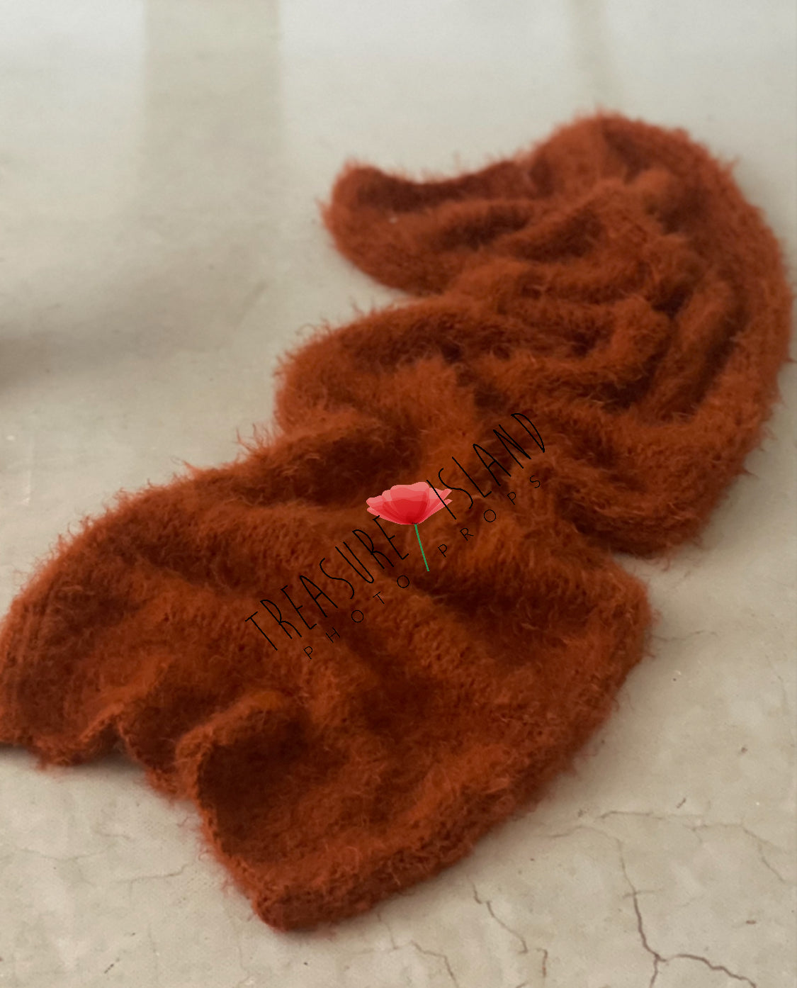 Rusty Fox handmade stretchy knitted wrap in warm orange for newborn photography