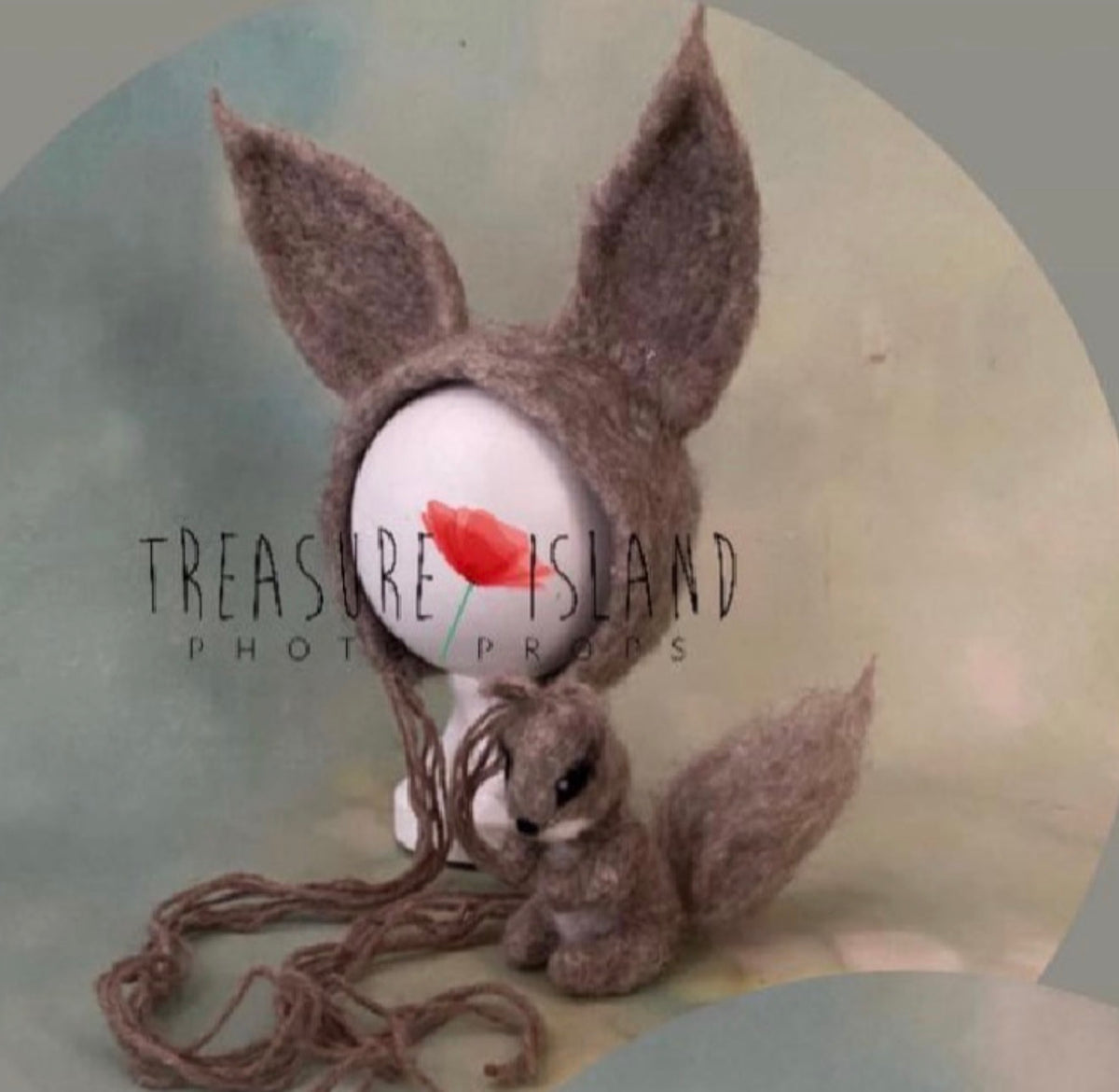 Hand-felted squirrel bonnet with matching woodland squirrel photography prop