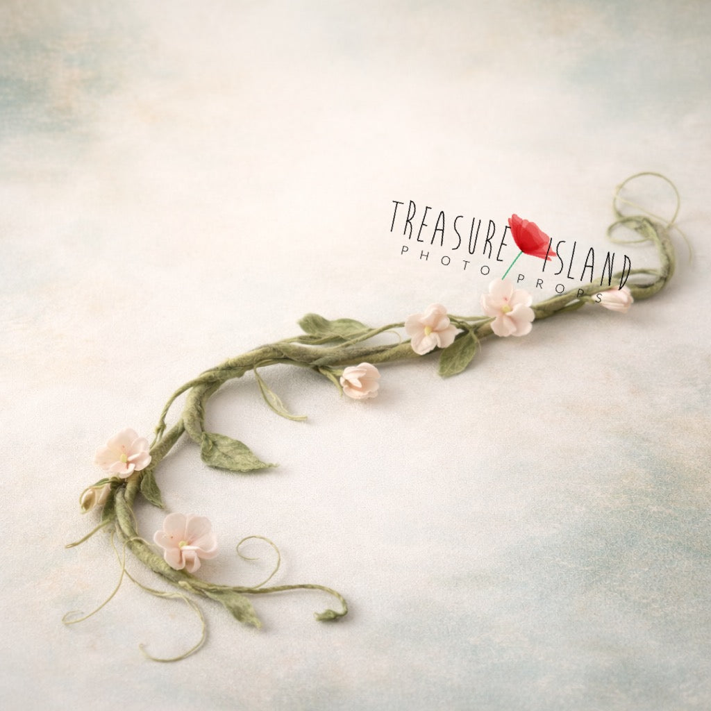 Hand-felted Sweet Pea vine garland for newborn botanical photography styling
