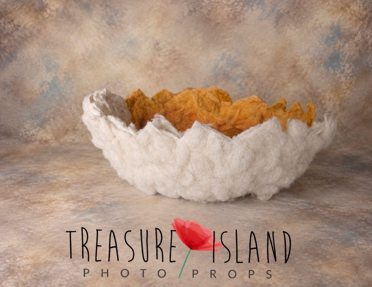 Two-tone ivory and yellow felted eggshell posing bowl for newborn and sitter photography