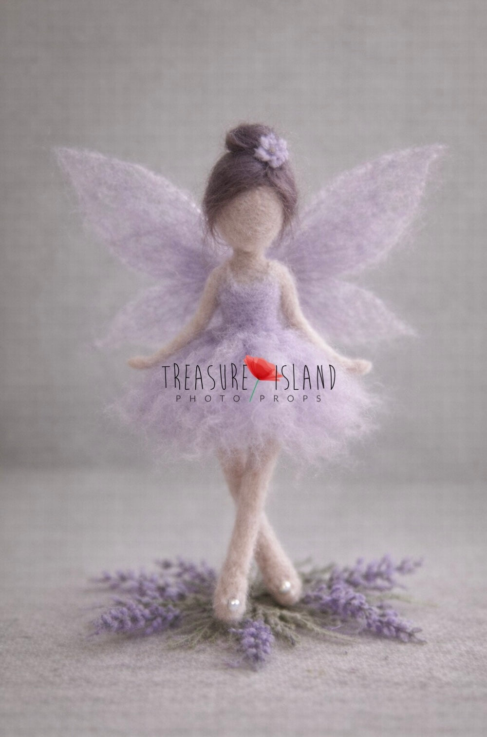 Virelle Lavender Fairy hand-felted in lilac wool with delicate wings for newborn photography