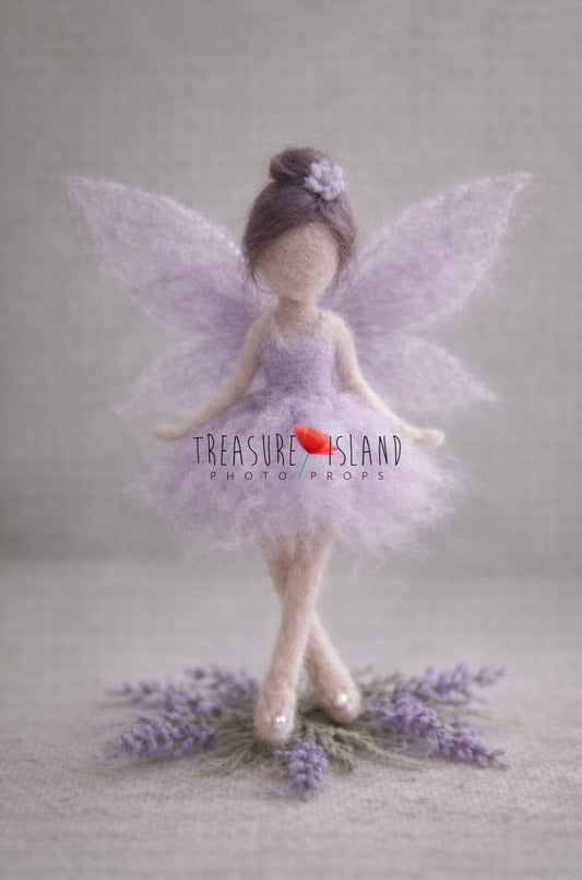 Virelle Lavender Fairy hand-felted in lilac wool with delicate wings for newborn photography