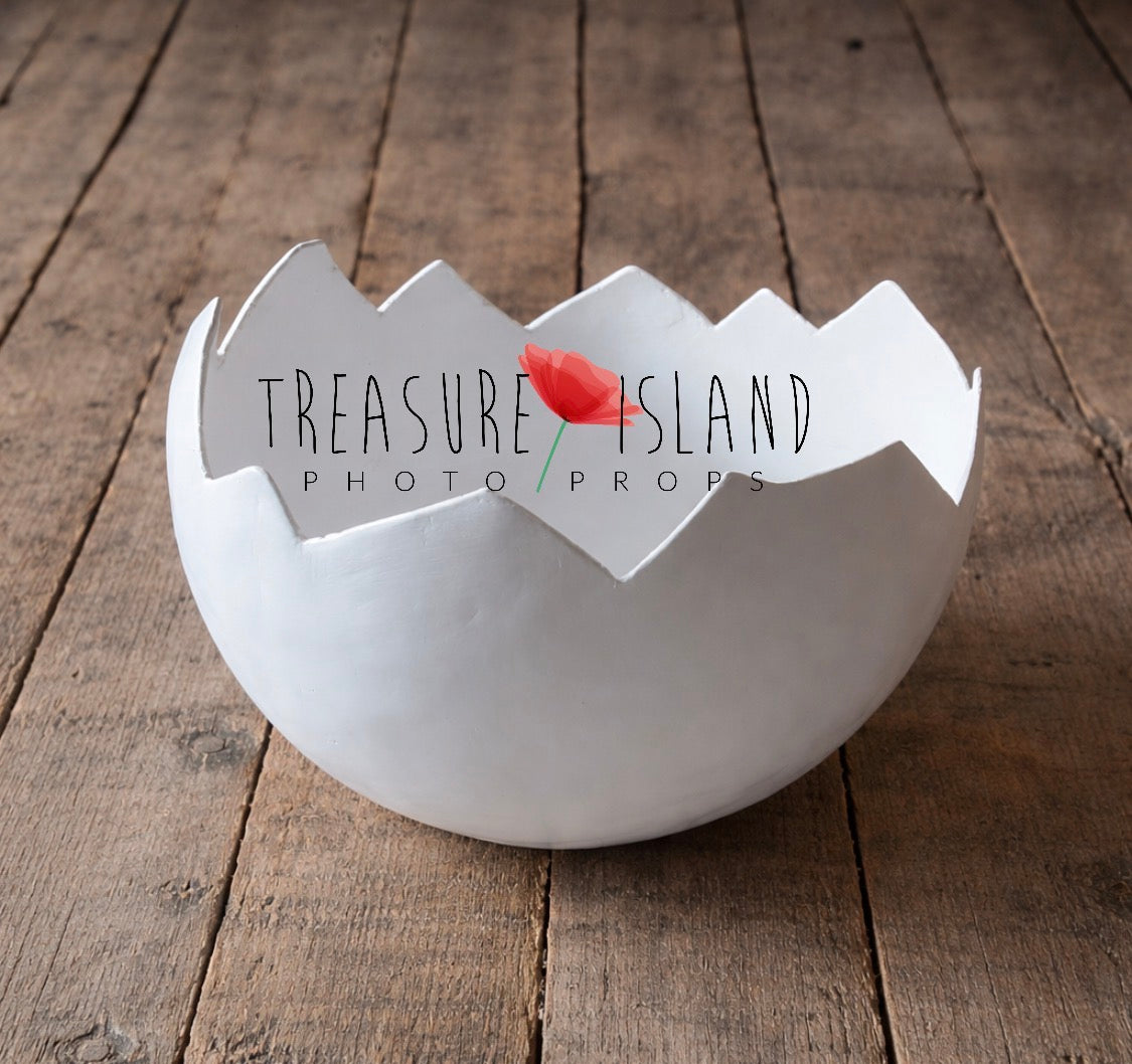 Deep white plaster eggshell designed as a sitter photography posing prop