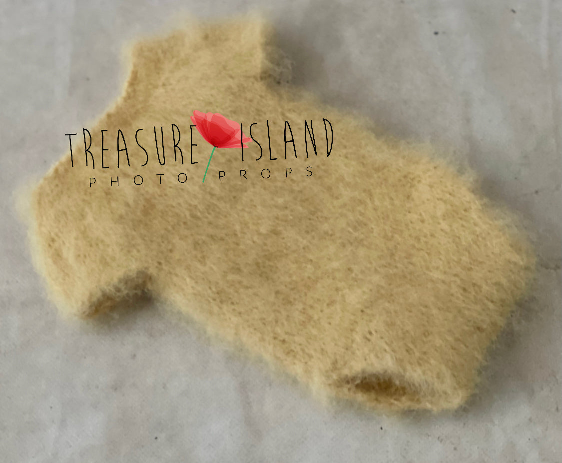 Buttermilk fluffy knitted baby bodysuits for newborn photography styling
