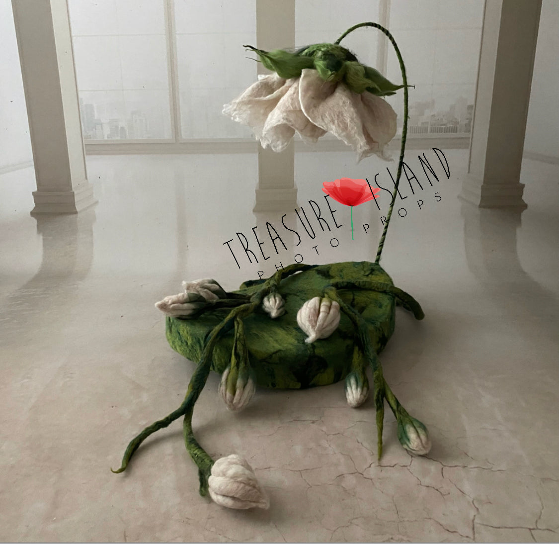 Hand-felted Thumbelina photography prop in custom floral colour combination