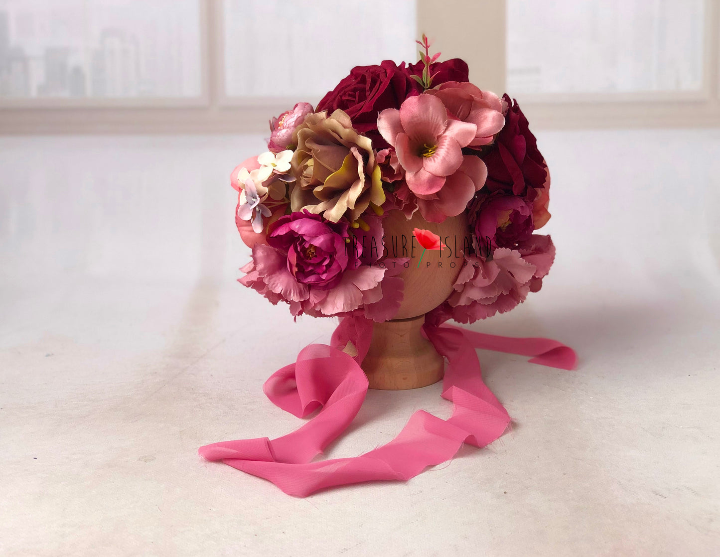 FLOWER BONNET FLORAL BONNET pink pale  powder with burgund