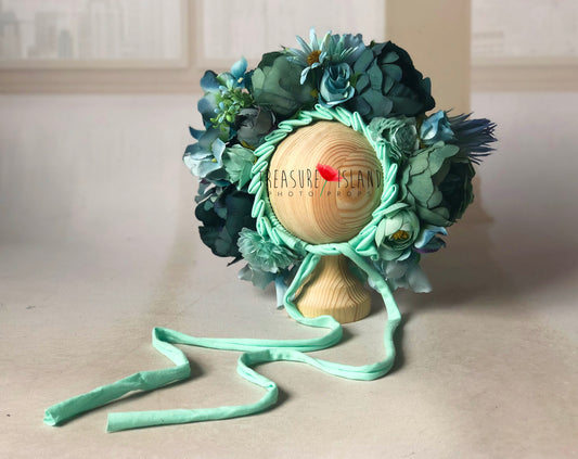 FLOWER BONNET FLORAL BONNET  petrol, tiffany and turquoise colour