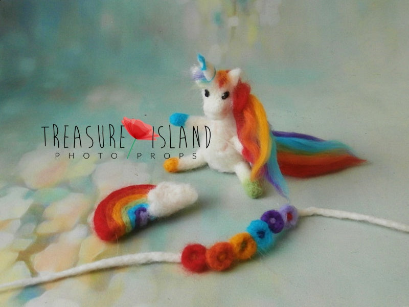 FELTED RAINBOW UNICORN SET ( unicorn _ rainbow tieback _ rainbow with cloud )