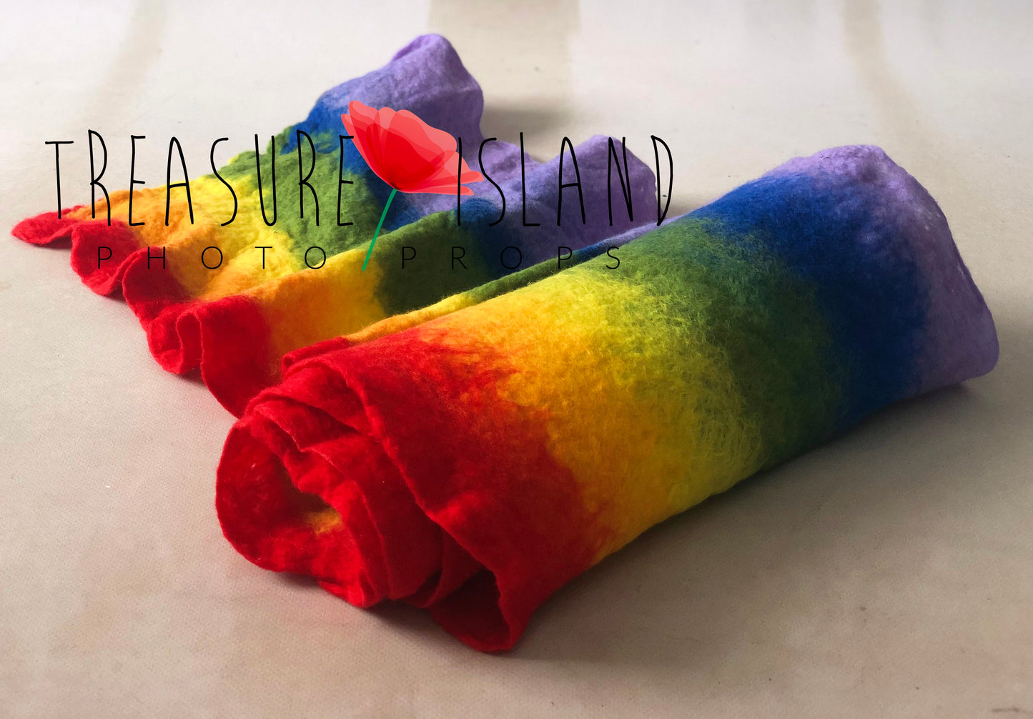 Hand-felted classic rainbow photography wraps with extra-thin irregular wool edges