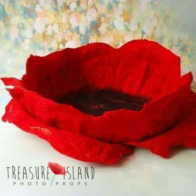 Sculptural wool poppy flower handmade for Fine Art photography styling