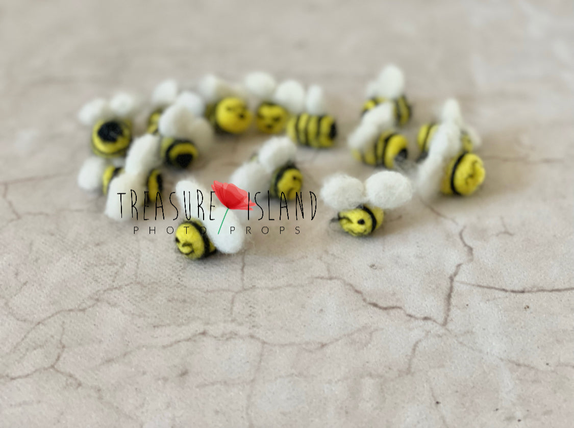 Set of 10 handmade felted mini bee photography props