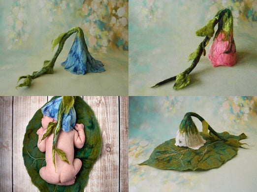 FELTED FLOWER HAT  long stalk with leaves