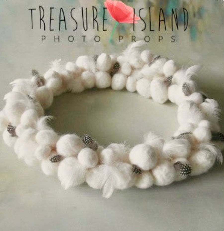 Hand-felted mini egg ring with feather accents for newborn and sitter photography