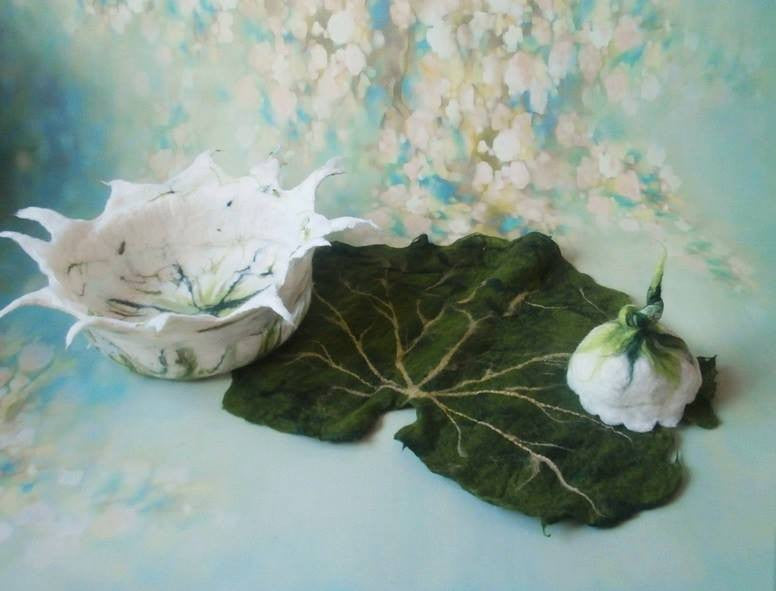 FELTED FLOWER BOWL white BOHO