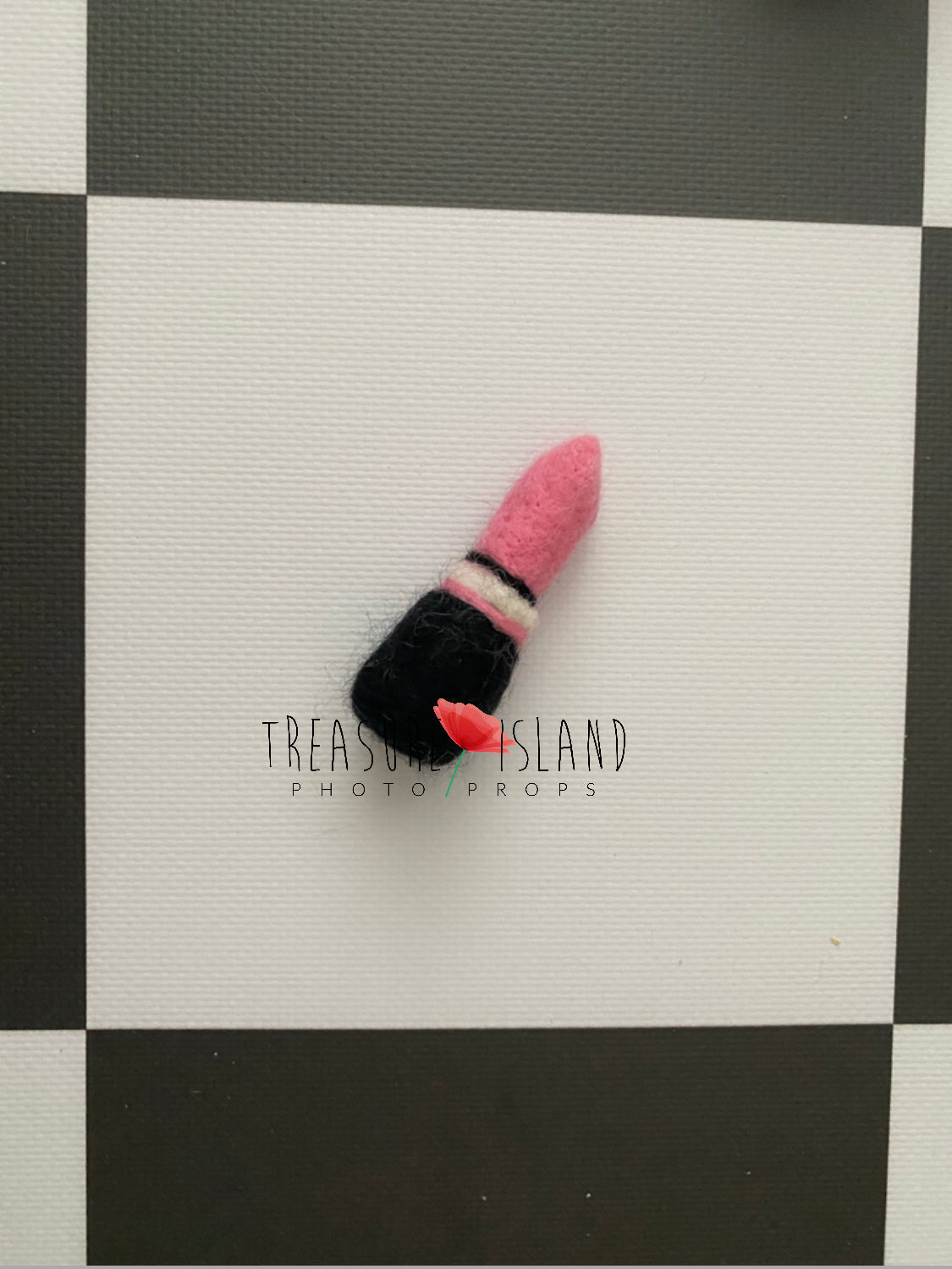 Handmade miniature felt lipstick for doll-inspired photography styling