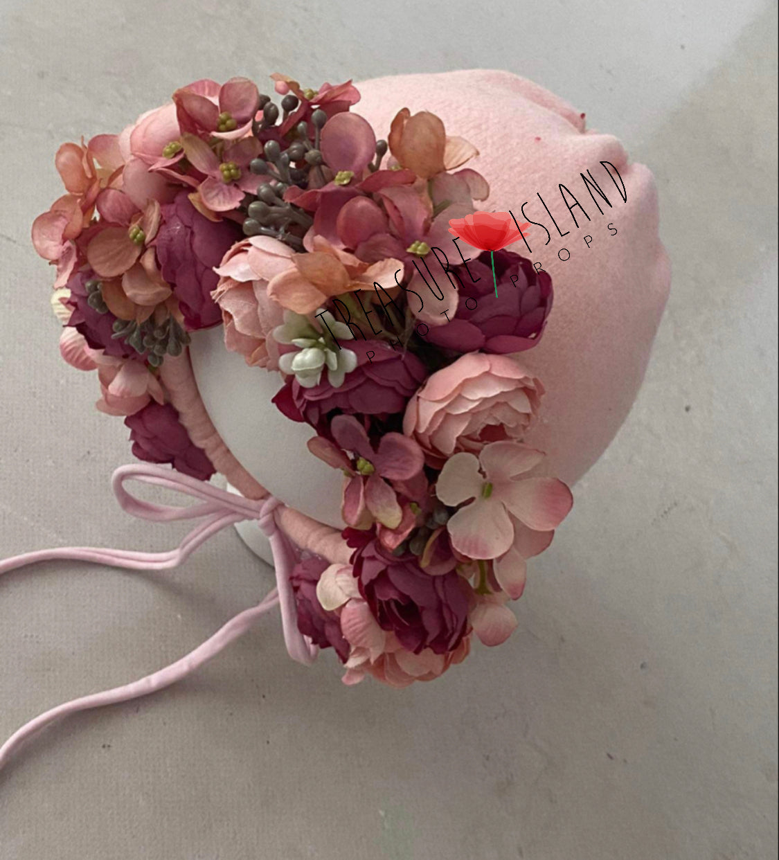 Coral and burgund FLOWER BONNET FLORAL BONNET