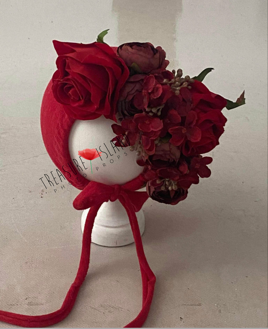 Red and burgund FLOWER BONNET FLORAL BONNET ❤️VALENTINE props