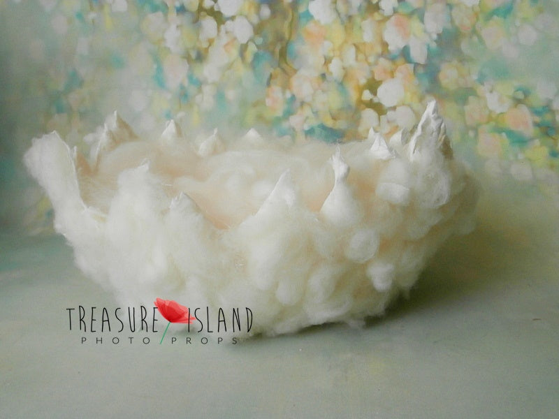 Textured ivory felted eggshell photography prop with soft wool decoration and filling