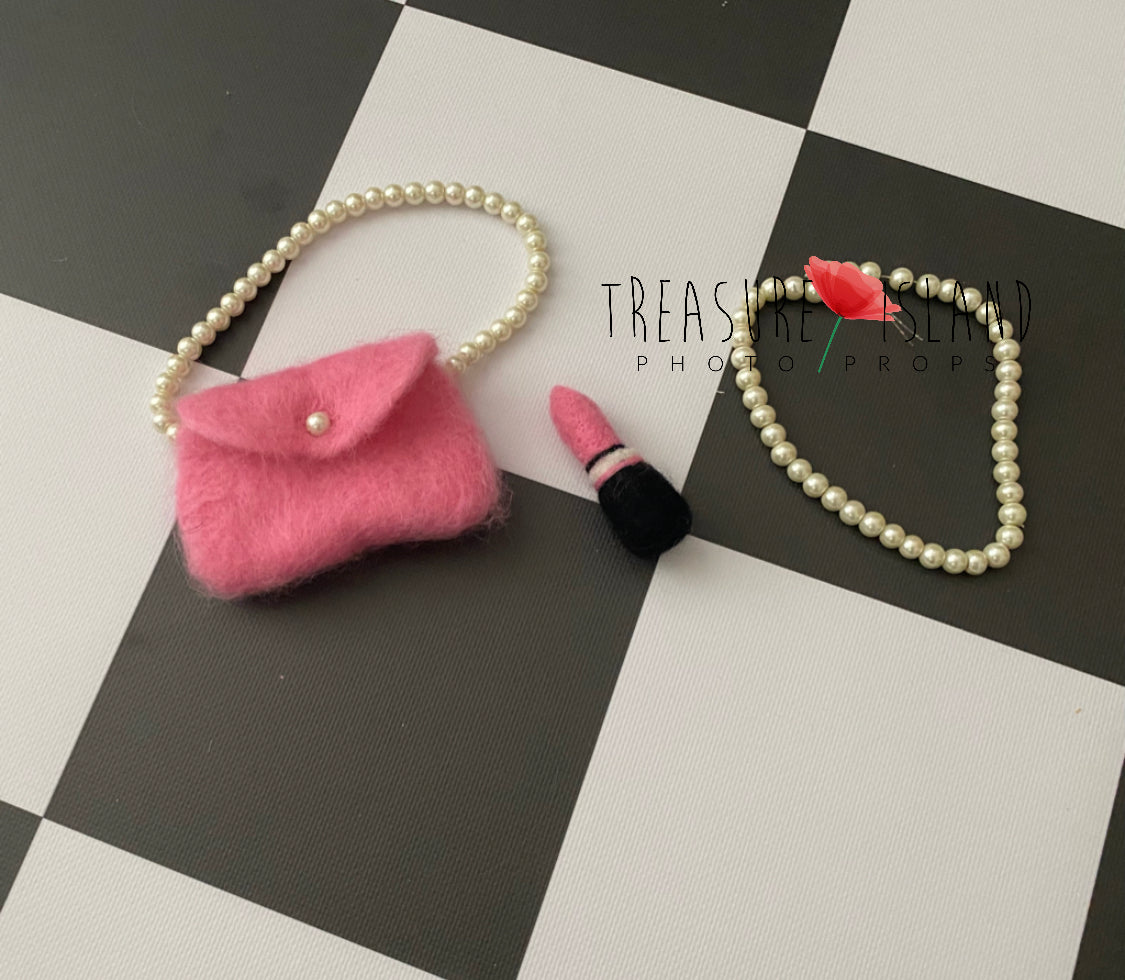 Pink Handmade doll-inspired miniature accessories  for creative newborn photography setups
