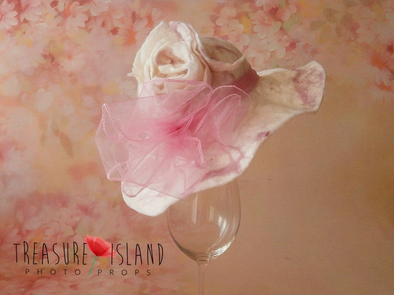 Rosalie Blush handmade wool felted floral hat with pink organza bow