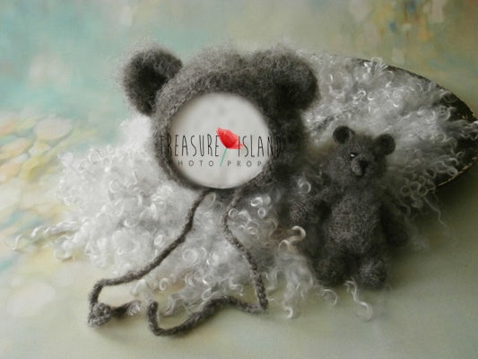 KNITTED TEDDY BEAR SET  - 100 % NATURAL - EXTREMALLY SOFT