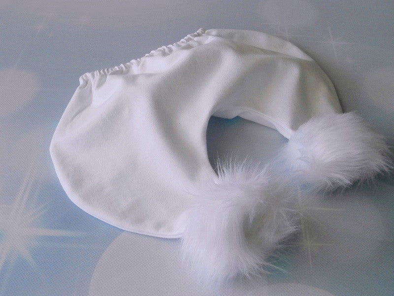 White baby bloomers with fluffy faux fur leg trim for winter and Christmas photography sessions
