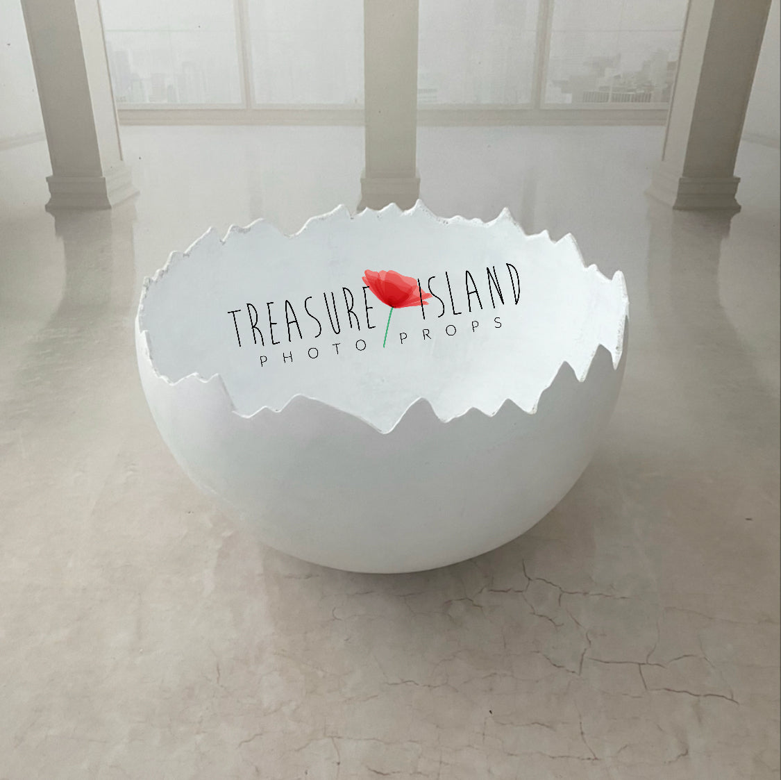 White deep plaster eggshell prop with carefully finished broken edges